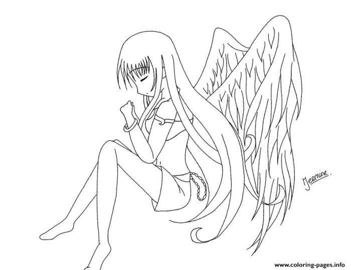 Anime emo angel coloring page