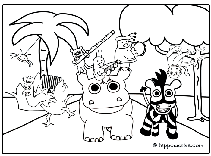 Animals in the jungle coloring pages