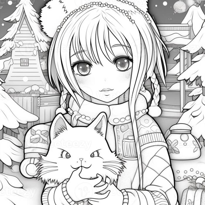 Anime christmas wolves coloring pages