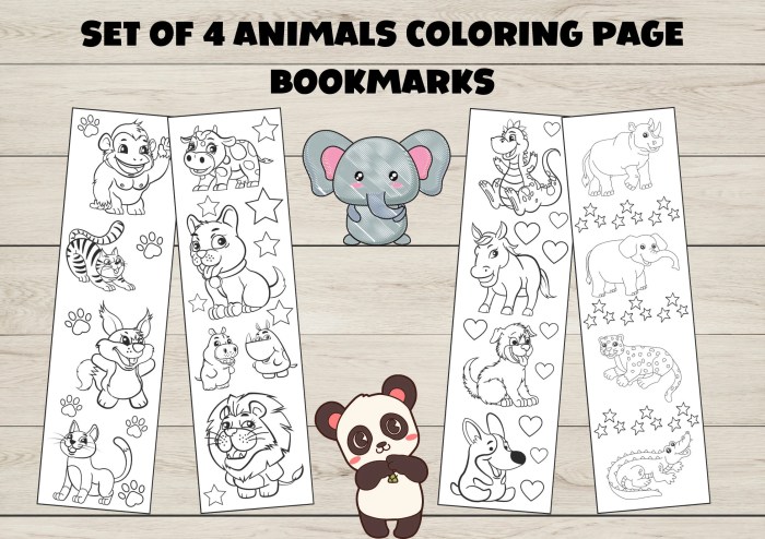 Cute animal bookmarks coloring pages