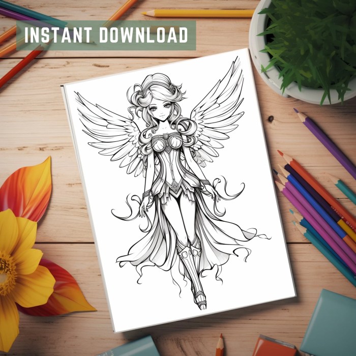 Anime coloring page angel female transperemt