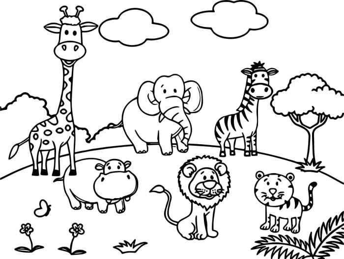 Animals in the jungle coloring pages